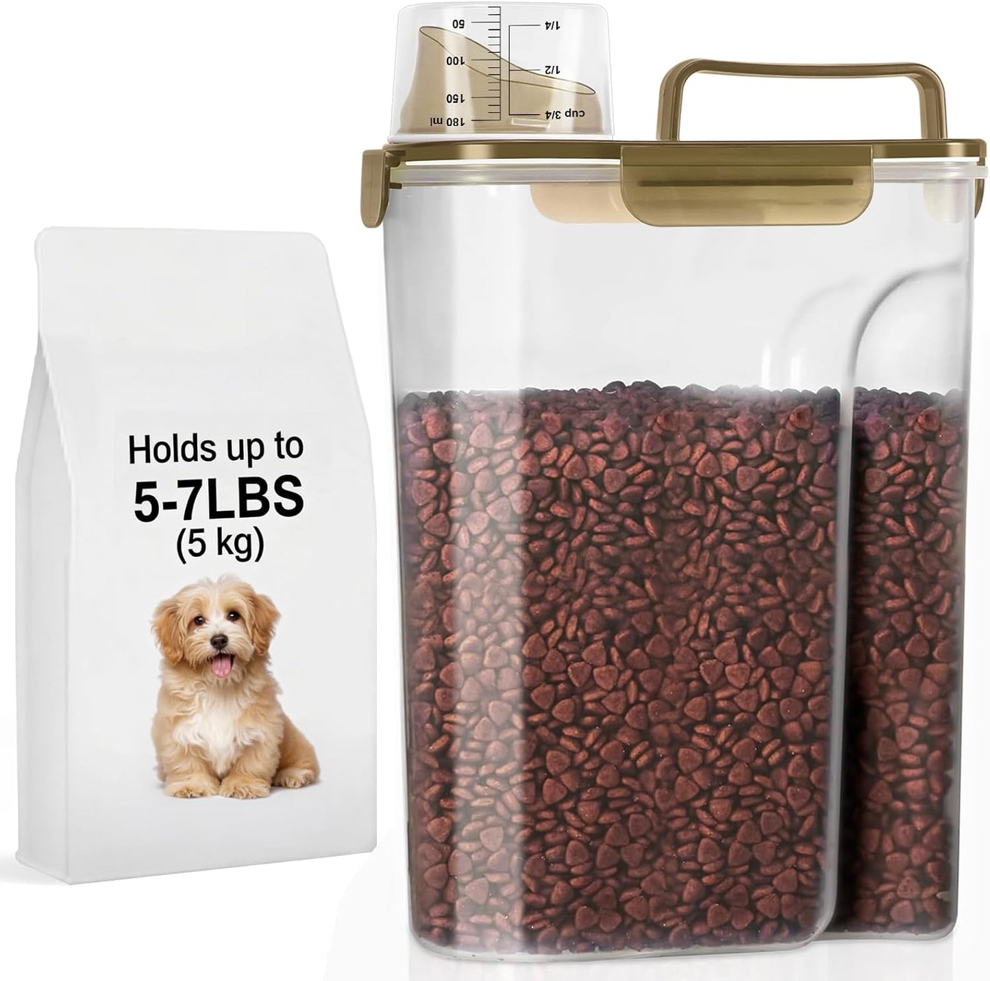 LEAWALK 5-7Lbs Dog Cat Food Storage Container with Upgraded Large Nozzle BPA-free, 4 Snap Seals Plastic Pet Food Storage Containers with Handles are Easy to Clean and Carry