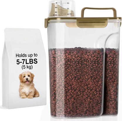LEAWALK 5-7Lbs Dog Cat Food Storage Container with Upgraded Large Nozzle BPA-free, 4 Snap Seals Plastic Pet Food Storage Containers with Handles are Easy to Clean and Carry