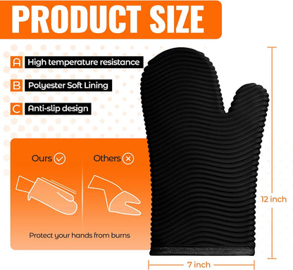 Yutat Silicone Oven Mitts - Oven Mitts and Pot Holders Sets Made of Non-Slip & BPA-Free Silicone, High Heat Resistant 500 Degrees, Perfect for Kitchen Cooking Baking BBQ, Peak Green