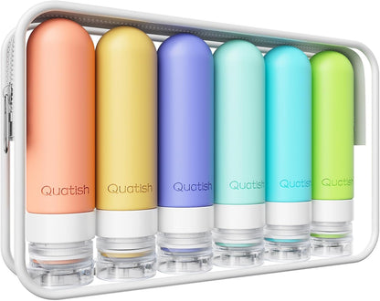 Quatish Travel Bottles for Toiletries, Original Patented Leakproof 3 oz Tsa Approved Travel Size Containers, BPA Free Silicone Shampoo and Conditioner Bottles, Camping Essentials