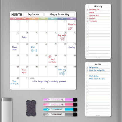 ALEZEL Dry Erase Calendar for Refrigerator, Greenery Magnetic Fridge Calendar Whiteboard - Set of Vertical Monthly Dry Erase Calendar for Fridge & 2 List Board, 4 Markers + Eraser