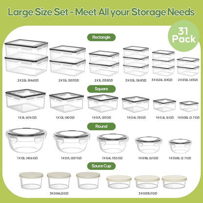52 PCS Food Storage Containers with Lids Airtight (26 Lids & 26 Containers)- Reusable Plastic Leakproof Meal-Prep Container for Kitchen Storage Organization Microwave/Dishwasher Safe with Labels & Pen
