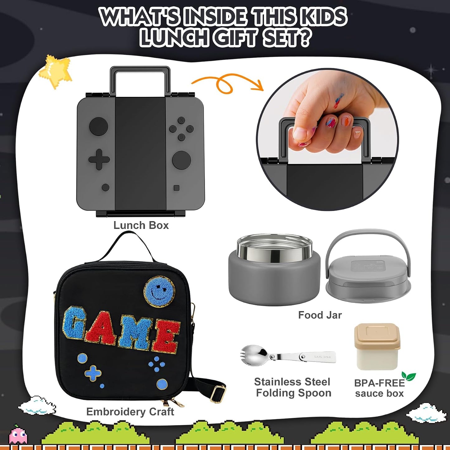 Lunch Box Kids, Leak Proof 5 Compartment Bento Box for Kids, 13oz Thermo for Hot Food Kids Lunch Box,Hot Lunch Box for School Travel