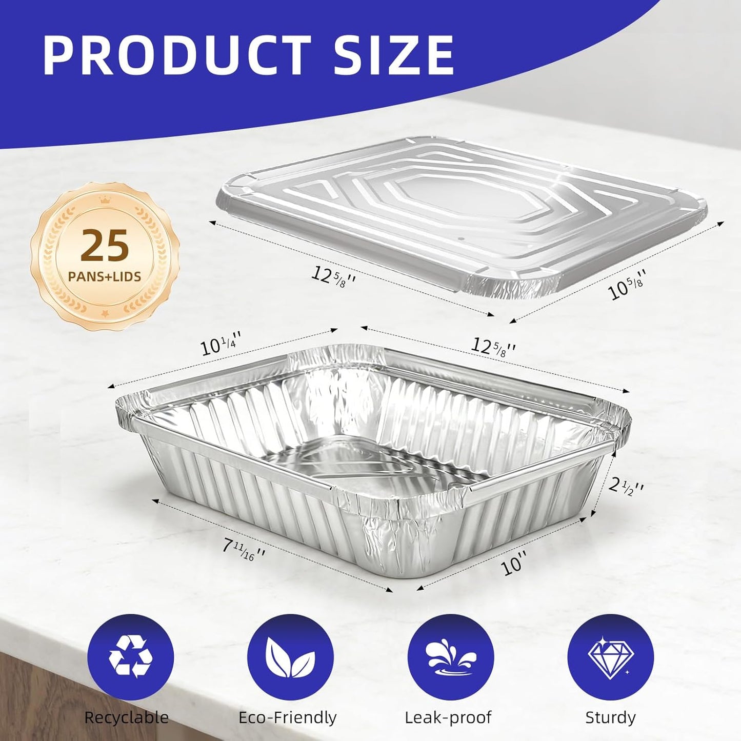 9x13 Aluminum Foil Pans with Lids (25 Pack) - Half Size Disposable Baking Pans, Takeout Container, Leak-Proof Aluminum Trays for Cooking, Baking, Meal Prep, Storage - Oven, Freezer, Grill Safe