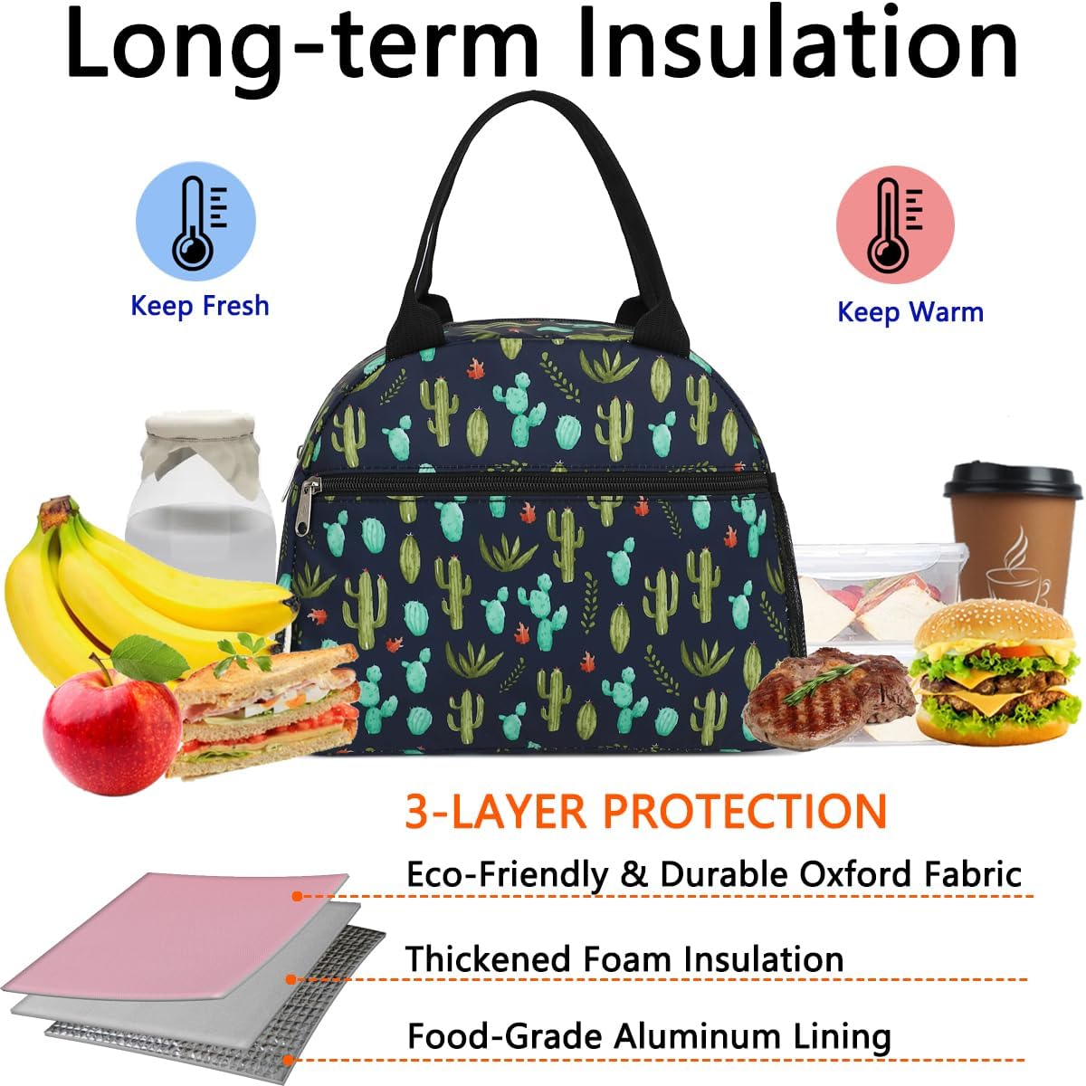 GYEUKHAM Lunch Bag Women, Lunch Box for Adult Men Kids Girls, Small Cute Lunchbox Tote Large Capacity Insulated Lunch Container Cooler for Work School Picnic Travel, Black White Stripes
