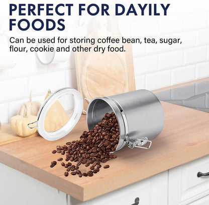 ENLOY 165oz Stainless Steel Airtight Canister for Kitchen, Large Flour Coffee Bean Tea Cereal Sugar Cookie Metal Food Storage Canisters with Clear Lid and Sturdy Locking Clamp (7.7 * 7.7 * 8.4in)
