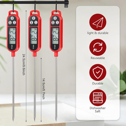 Copkim Instant Read Meat Thermometer Long Probe,Black, White, Red
