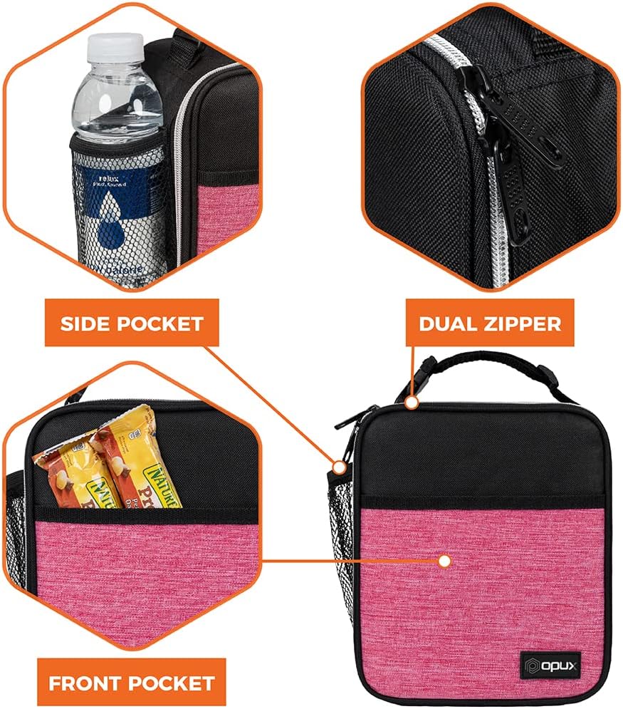 opux Premium Insulated Lunch Box, Soft School Lunch Bag for Kids Boys Girls, Leakproof Small Lunch Pail Men Women Work, Reusable Compact Cooler Tote Lunchbox for Office Adult, Black