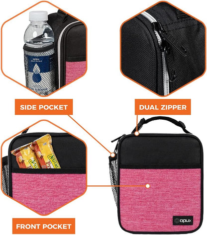 opux Premium Insulated Lunch Box, Soft School Lunch Bag for Kids Boys Girls, Leakproof Small Lunch Pail Men Women Work, Reusable Compact Cooler Tote Lunchbox for Office Adult, Black