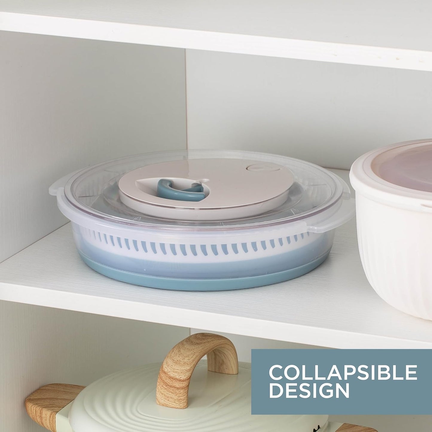 COOK WITH COLOR Collapsible Salad Spinner - 4 QT Space Saving Lettuce Dryer with Folding Collapsible Colander Great for Washing and Drying Fruit and Vegetables (Grey)