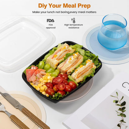 Glotoch 28oz Meal Prep Containers, 10 Pack (20-Piece) Reusable Food Storage Containers with Lids Microwave, Freezer, Dishwasher Safe - Leakproof & BPA Free Durable Plastic Lunch Box To Go Take Out