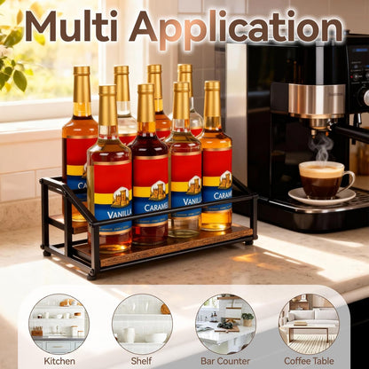 kimilus Coffee Syrup Organizer Rack, Liquor Bottle Display Shelf, 2 Tier 10 Syrup Bottles Holder Stand for Coffee Bar Kitchen Small Wine Rack for Family Storage for Syrup Wine Dressing