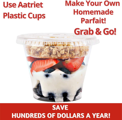 Aatriet 12 oz Clear Plastic Parfait Cups with Insert 3.25oz & Dome Lids No Hole - (20 Sets) Yogurt Fruit Parfait Cups, for Dips and Veggies, Take Away Breakfast and Snacks. No Leaking