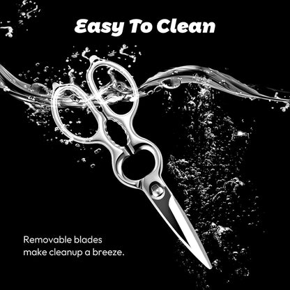 Stainless Steel Kitchen Shears Heavy Duty Full-Steel Forged Metal Scissors for Food, Professional Chef Shears Bone Cutting Meat Pizza Scissors Kitchen Utensils Come Apart, Silver