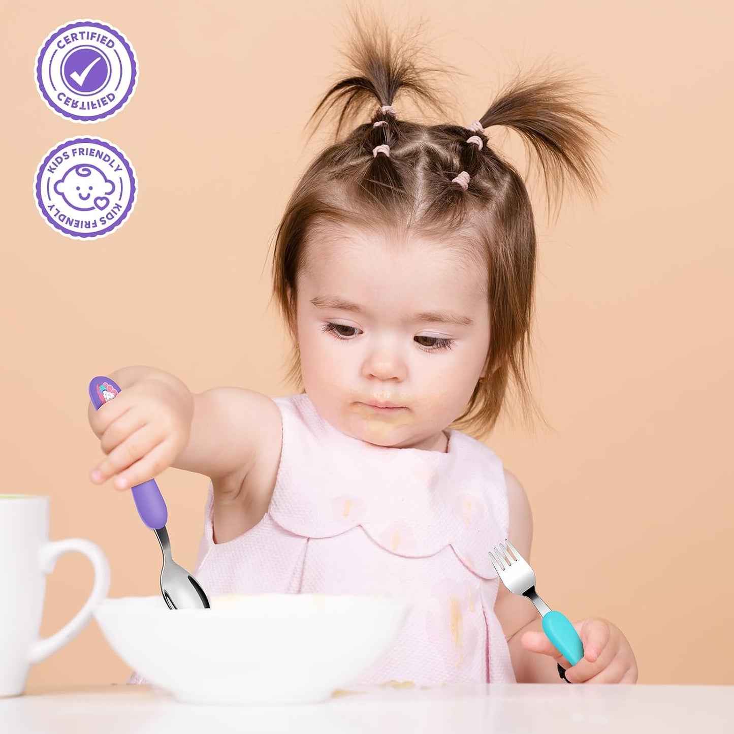 Lehoo Castle 6 Pieces Toddler Utensils, Kids Silverware for 2 3 4 Years Old, Stainless Steel Fork and Spoon Set with Plastic Handle, Safe Toddler Cutlery (Dinosaur)