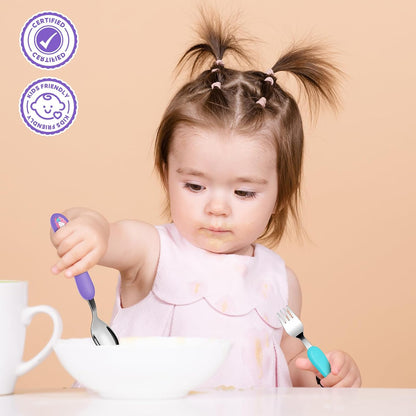 Lehoo Castle 6 Pieces Toddler Utensils, Kids Silverware for 2 3 4 Years Old, Stainless Steel Fork and Spoon Set with Plastic Handle, Safe Toddler Cutlery (Dinosaur)