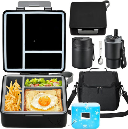 Pawtong Lunch Box Set with Bento Box Container, 17OZ Stainless Steel Food Soup Thermo, Kids Water Bottle & Portable Insulated Lunch Bag, Leakproof, Hot/Cold Retention for School, Travel (Purple-Horse)