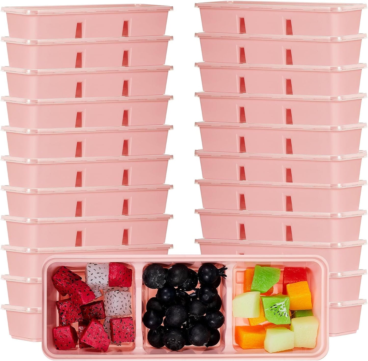 Hushee 50 Pack 17 oz Small Meal Prep Containers with 3 Compartments Snack Containers with Lid Disposable Plastic Bento Box Travel Lunch Food Boxes Stackable for Office Picnic (Clear)