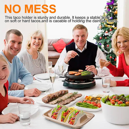 15PCS Disposable Taco Holders for Party, Premium Paper Taco Plates with Dividers, Fiesta Taco Tray Holder, Taco Stands for 3 Tacos, Taco Tuesday Lazy Susan Taco Bar Serving Set for a Party