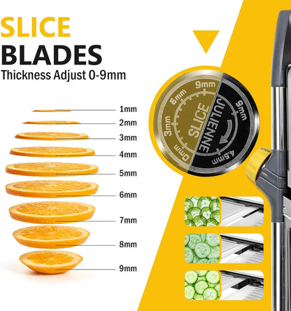 Masthome Adjustable Mandoline Slicer, Thin to 9mm Slice, 4.5mm & 9mm Julienne - Vegetable Cutter for Potato Carrot Onion - Stainless Steel - with Glove & Brush (Red)