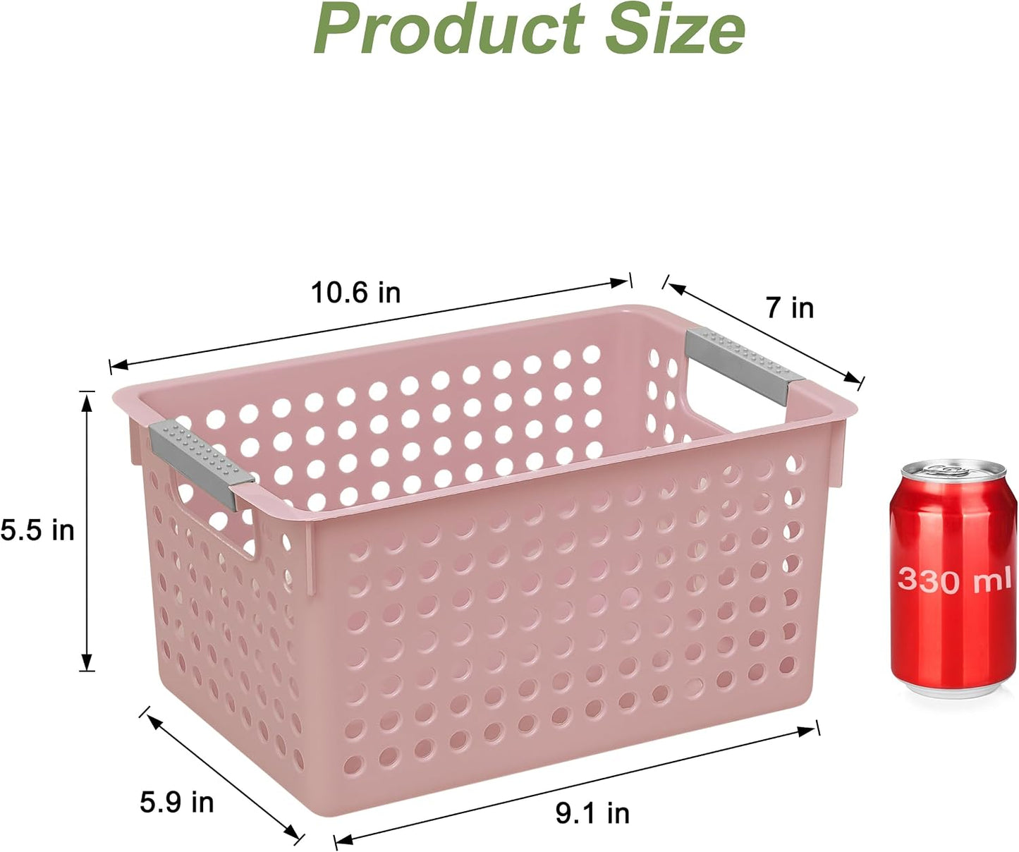 Soddeph 4 Pack Plastic Deep Storage Basket with Handles, Cubbies Organizer Bins with Hollow Design for Under Counter, Closet, Kitchen or Bathroom 12.3" × 8.7" × 6.9"(White, Medium)
