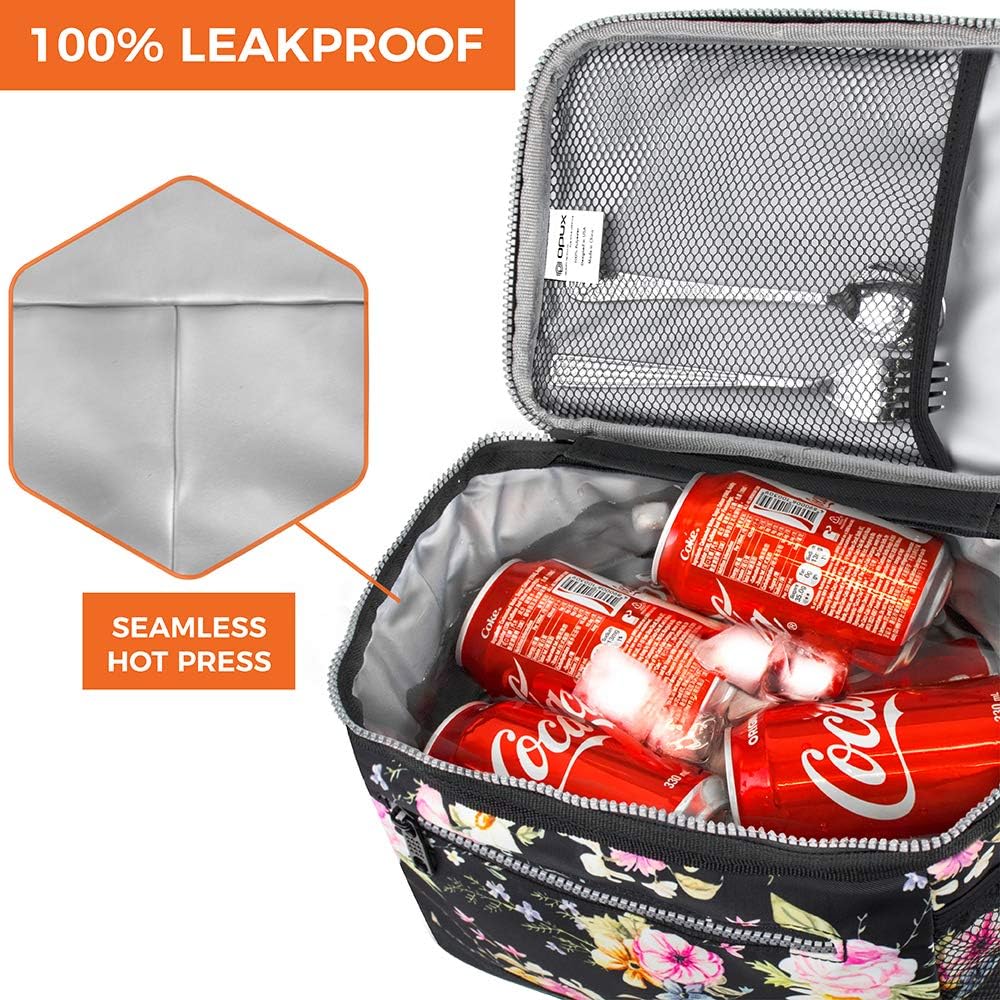 opux Insulated Lunch Box Men Women, Lunch Bag for Work School, Leakproof Soft Cooler Tote Adult, Large Lunch Pail Kids Boys Girls, Picnic Beach Food Bag with Shoulder Strap, Purple Floral