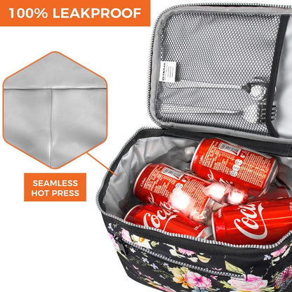 opux Insulated Lunch Box Men Women, Lunch Bag for Work School, Leakproof Soft Cooler Tote Adult, Large Lunch Pail Kids Boys Girls, Picnic Beach Food Bag with Shoulder Strap, Purple Floral