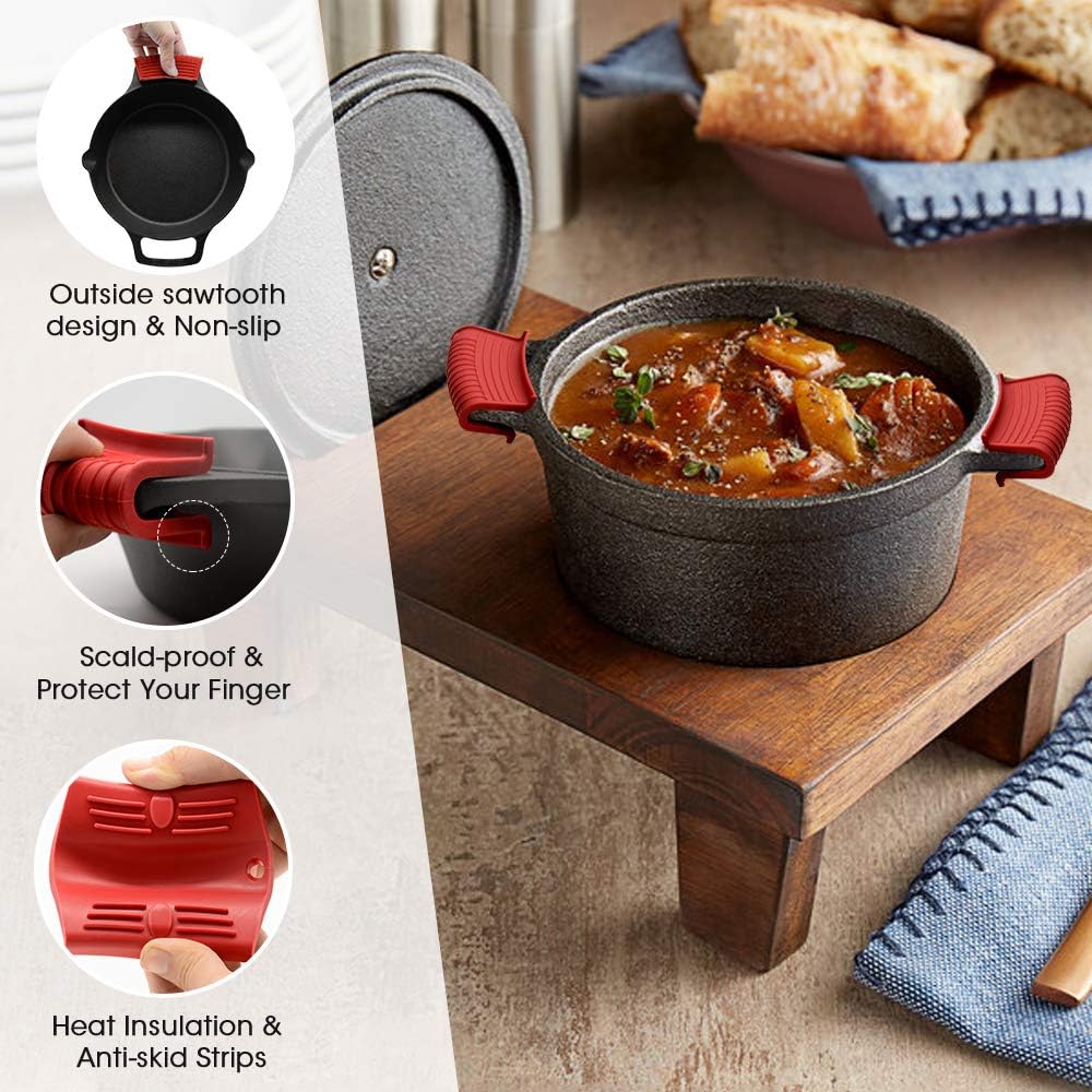 Silicone Assist Hot Pan Handle Holder Hot Skillet Handle Covers Pot Holder Sleeve Cast Iron Skillets Nonslip Heat Resistant for Enameled Griddles Casserole Frying Pans Cookware(4PACK/Black)