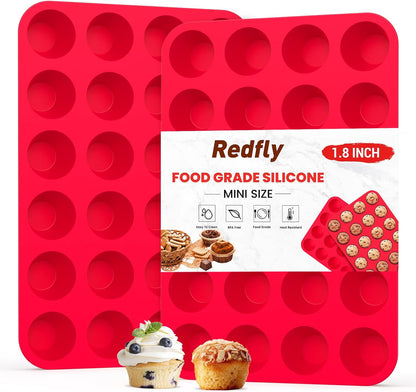 Redfly 2 Pack Silicone Muffin Pans for Baking & Cupcake Pan - 12 Cup Regular Size Silicone Molds, BPA Free Egg Bites Mold