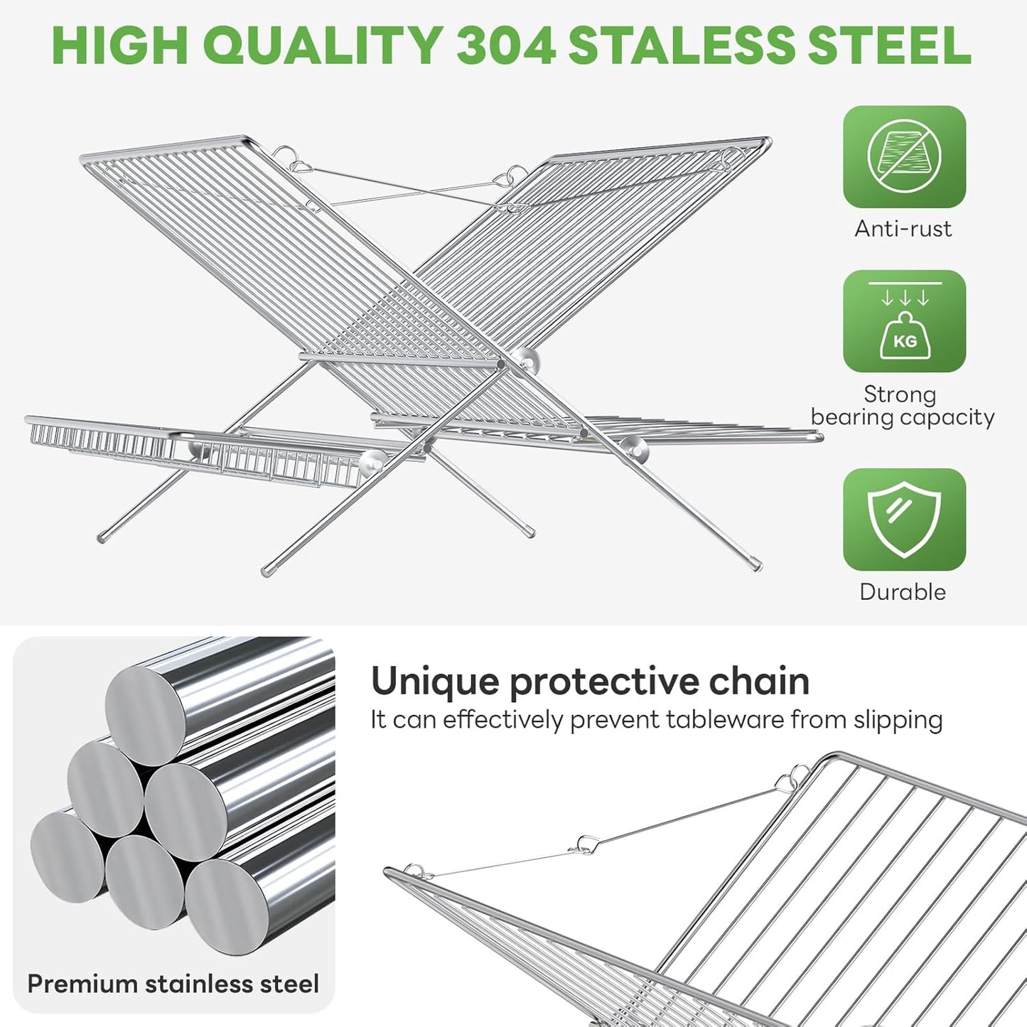 Expandable Over The Sink Dish Drainer Drying Rack, Stainless Steel Metal, Small Adjustable Dish Drainer Drying Rack for Kitchen Counter, Space Saving for Compact Kitchen
