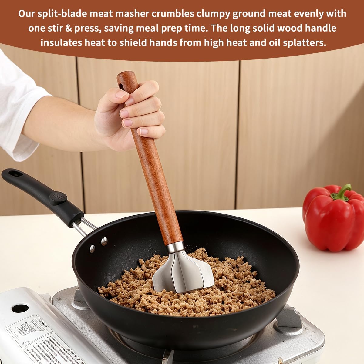 Meat Chopper Potato Masher Set of 2, Berglander Heat Resistant Meat Masher for Hamburger, Ground Beef Smasher, Mash Kitchen Tools & Utensils for Avocado, Salad, Vegetables, Fruit, Food Potato, Tomato
