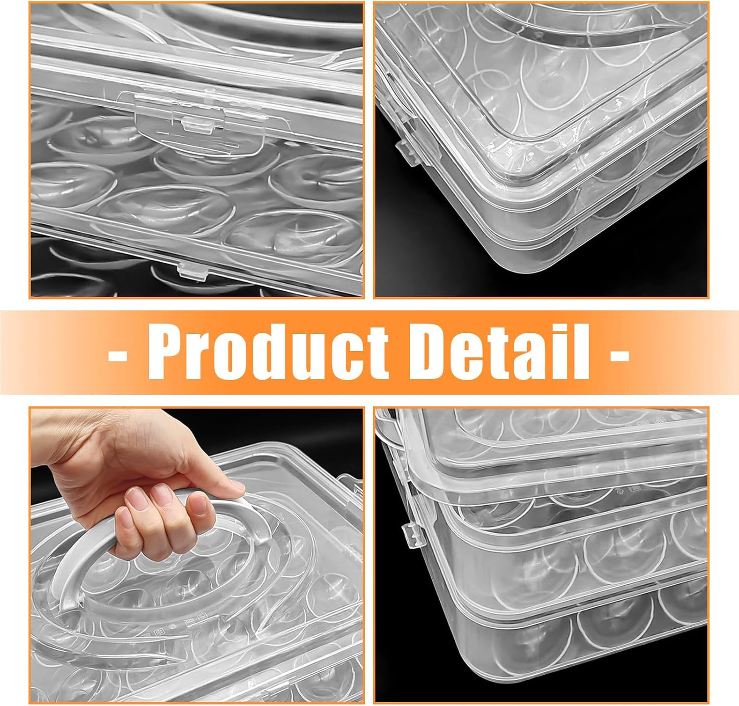 2-Layer Egg Holder for 48 Eggs,Plastic Egg Container with Handle,Deviled Egg Tray with Handle Lid,Devil Egg Holder for Refrigerator,Kitchen,Easter Day Party Containers