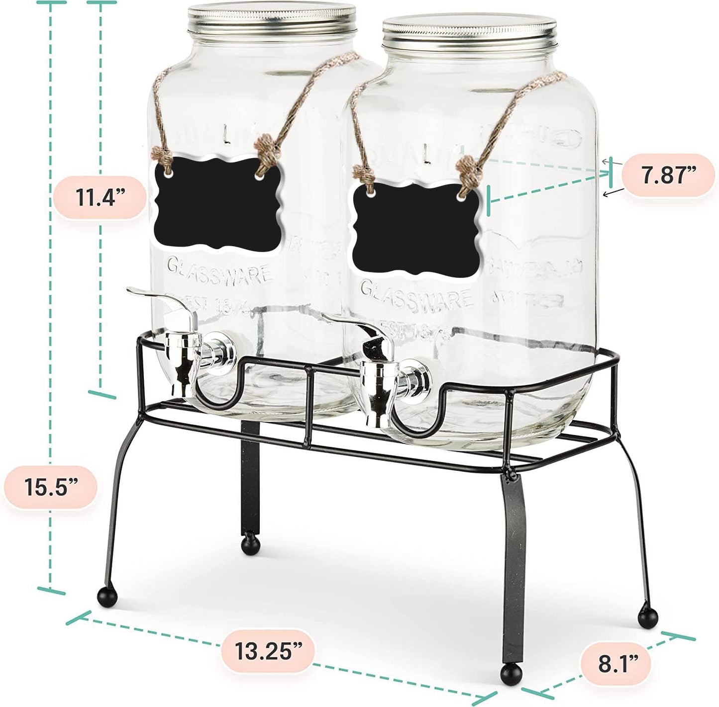 Estilo Gallon Drink Dispenser with Stand - Glass Beverage Dispenser with Stand for Weddings - Sun Tea Jar with Spigot 1 Gallon - Countertop Glass Water Dispenser for Lemonade and Parties