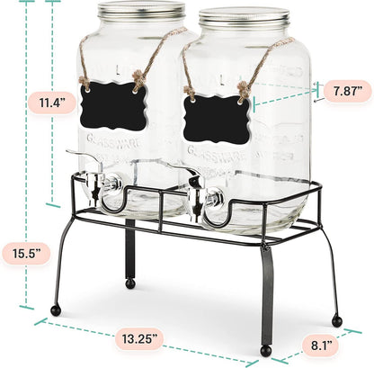 Estilo Gallon Drink Dispenser with Stand - Glass Beverage Dispenser with Stand for Weddings - Sun Tea Jar with Spigot 1 Gallon - Countertop Glass Water Dispenser for Lemonade and Parties