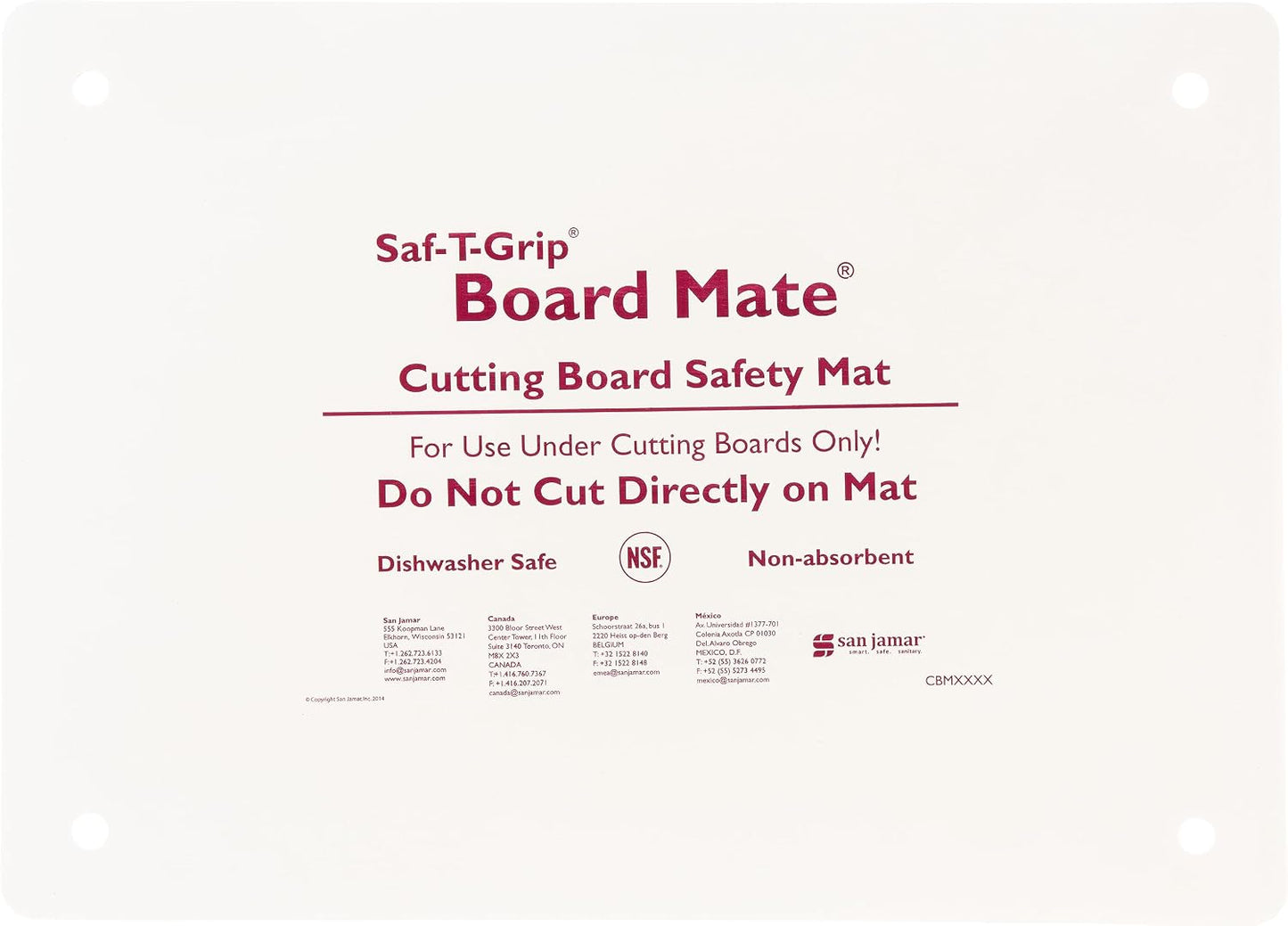 San Jamar CBM1318 Saf-T-Grip Board-Mate Nonslip Cutting Board Mat, 18" Width x 13" Height, White