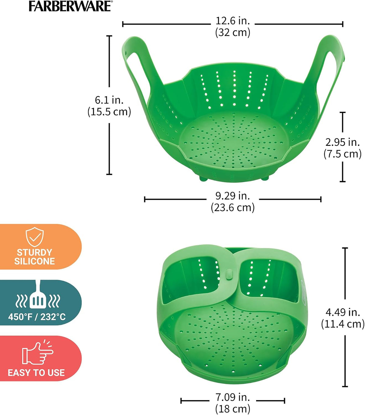 Farberware Silicone Steamer Basket with Interlocking Handles – Heat-Resistant 450F Food Safe Silicone Steamer Insert – High Walls Keep Food Above Water – Rolls Up for Compact Storage – Dishwasher Safe