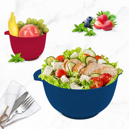 BoxedHome Nesting Plastic Mixing Bowl Set With Pour Spout, Microwave and Dishwasher Safe, BPA free Non-Slip Base, Set of 4 Size 1.7, 2.5, 3.5 and 4.5qt, Great for Prepping, Baking, Cooking (Dark Blue)
