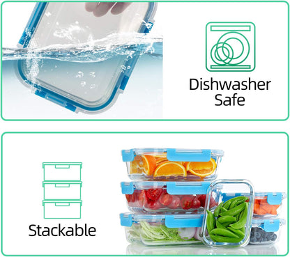 C CREST [10 Pack] Glass Meal Prep Containers, Food Storage Containers with Lids Airtight, Glass Lunch Boxes, Microwave, Oven, Freezer and Dishwasher Safe