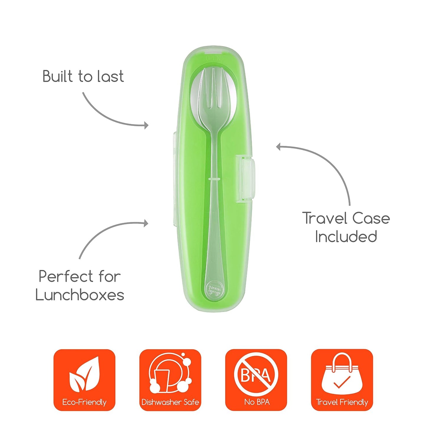 Innobaby Din Din Smart Stainless Steel Spoon and Fork with Carrying Case. Utensil Set for Kids and Toddlers. BPA Free. Blue.