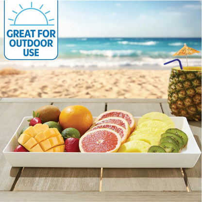US Acrylic Coastal Plastic Serving Trays (Set of 4) 15” x 10” | Large Unbreakable Reusable Rectangular Party Platters | Serve Appetizers, Fruit, Veggies, & Desserts | BPA-Free & Made in USA