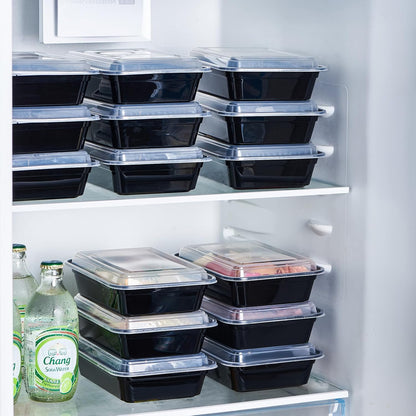 FULING 32 oz 50 ct Round Meal Prep Containers with Lids Plastic Food Storage Lunch Plan To Go Box Disposable Take Out Bowls Black BPA Free Reusable Durable Stackable Microwave Freezer Dishwasher Safe