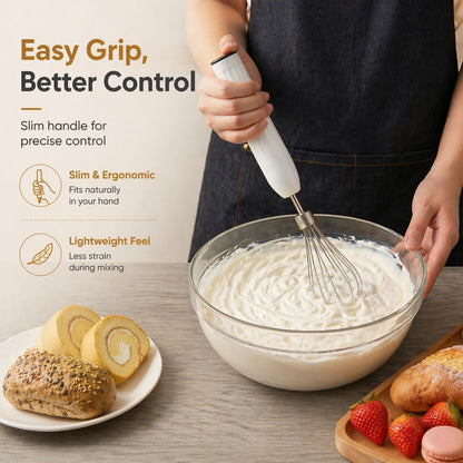 Handheld Electric Egg Beater Whisk,2-Speed USB-C Rechargeable Portable Wireless Balloon Whisk for Eggs, Milkshake Cream, Butter, Baby Food Fruits, Sauces and Soup for Kitchen,Camping Baking - White