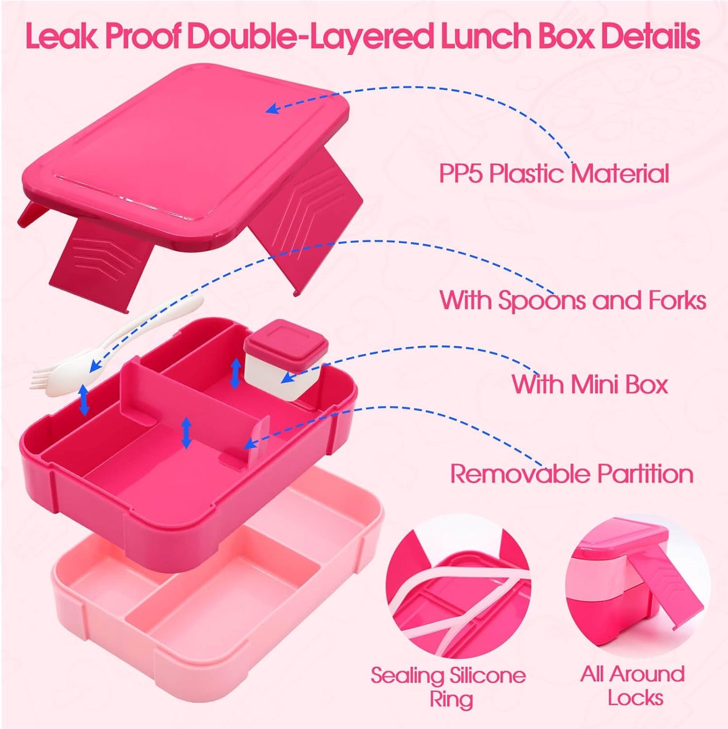 Insulated Lunch Bag for Boys Girls with 10oz Thermo, with 6 Compartment Bento Box, Black Nylon Preppy Lunch Box Adjustable Strap for Boy Girl Kids Teens School Travel Picnic