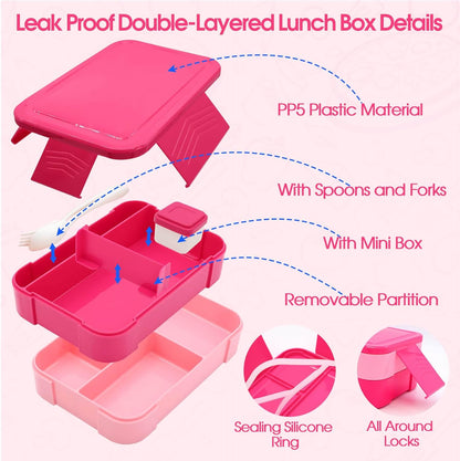 Insulated Lunch Bag for Boys Girls with 10oz Thermo, with 6 Compartment Bento Box, Black Nylon Preppy Lunch Box Adjustable Strap for Boy Girl Kids Teens School Travel Picnic
