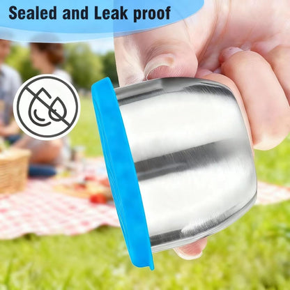 2 Sizes Salad Dressing Container to Go,Leakproof Condiment Containers with Lids Reusable Stainless Steel Sauce Cups for Lunch box,Picnics Prep Bowl Sets,Leakproof Condiment Cups,1.7oz/2.5oz,Set of 12