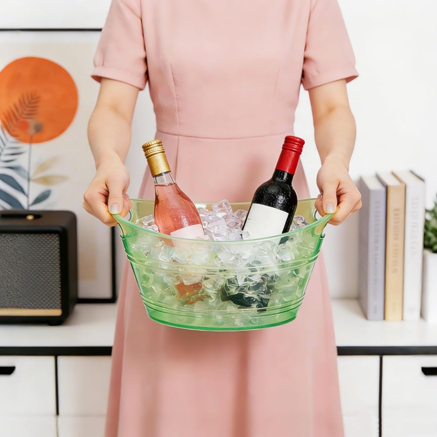 ZAVOOS 6 Pack Plastic Ice Bucket, 4.5 Liter Small Champagne Bucket with Tongs Handle, Colorful Oval Storage Tub Drink Buckets Bulk for Parties, Mimosa Bar, Cocktail Wine Beer Bottle Cooler, Multicolor