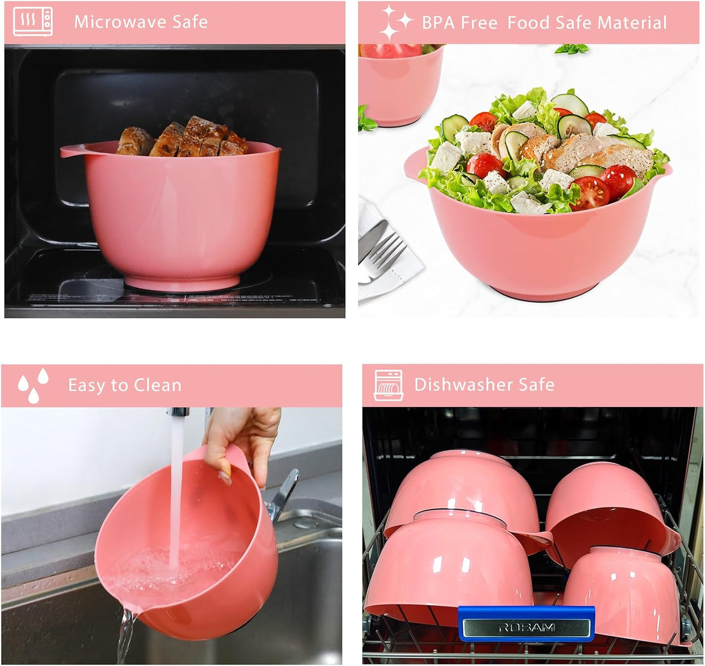 BoxedHome Nesting Plastic Mixing Bowl Set With Pour Spout, Microwave and Dishwasher Safe, BPA free Non-Slip Base, Set of 4 Size 1.7, 2.5, 3.5 and 4.5qt, Great for Prepping, Baking, Cooking (Dark Blue)