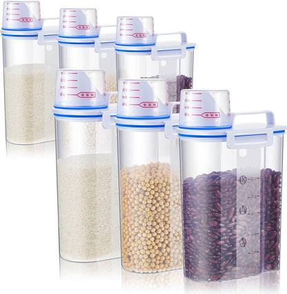 Suclain 6 Pcs Rice Airtight Storage Container 3 to 5Lbs with Pour Spout,Measuring Cup Food Storage Holder Dispenser for Oatmeal Flour Grain & Pet Cat Dog Food Container