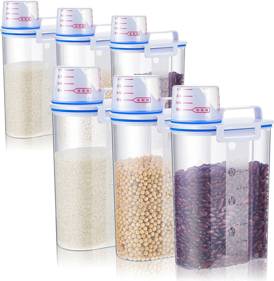 Suclain 6 Pcs Rice Airtight Storage Container 3 to 5Lbs with Pour Spout,Measuring Cup Food Storage Holder Dispenser for Oatmeal Flour Grain & Pet Cat Dog Food Container