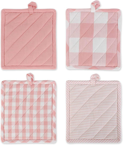 DII Gingham Check Kitchen Collection, Pink, Potholder Set